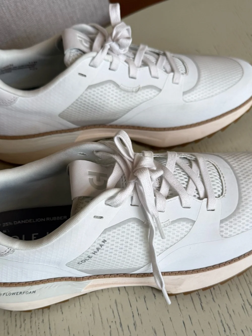 Cole Haan Women’s White Mesh and Leather Sneakers with Gum Trim